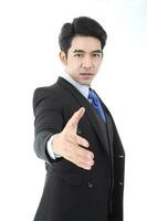 young business suit pose expression white background photo