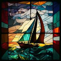 Stained glass sailboat, ai art photo