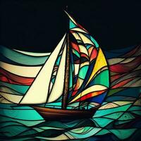 Stained glass sailboat, ai art photo