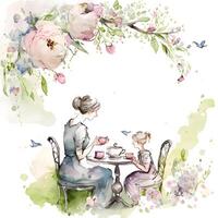 mothers day art, watercolor mother and daughter, photo