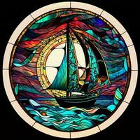 Stained glass sailboat, ai art photo