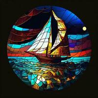 Stained glass sailboat, ai art photo