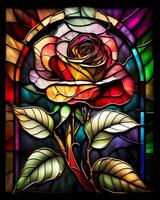 Rose stained glass flower art, photo
