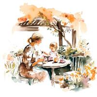 mothers day art, watercolor mother and daughter, photo