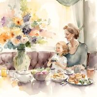 mothers day art, watercolor mother and daughter, photo