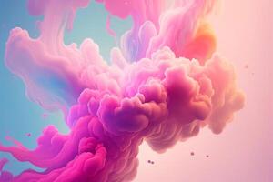 Abstract iridescent gradient ink drops motion in water 3d illustration. Gentle clouds background in fantasy style. photo