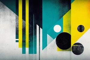 Grainy abstract geometric shape background composition in Bauhaus style with noise texture overlay. photo