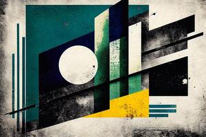 Abstract geometric shape background illustration with grunge texture overlay in Bauhaus style. Grainy sprayed effect. photo