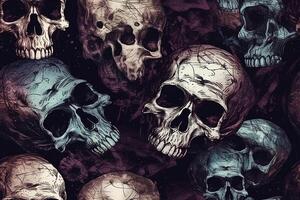 Scary skulls tileable background illustration in vintage style. photo