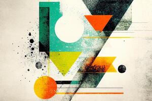 Abstract grainy circles, triangles, and different geometric shape background composition in retro vintage style. photo