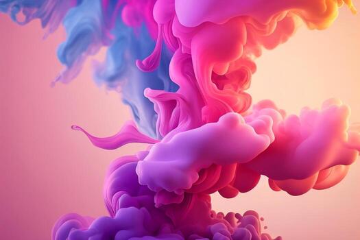 Abstract dynamic colorful ink drops swirl motion in the water background with a defocused blurred effect. Gradient smoke 3d illustration in fantasy style. photo