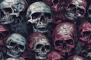 Scary seamless pattern illustration with grunge skulls. photo