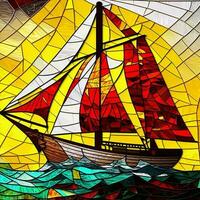 Stained glass sailboat, ai art photo