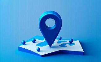 An image of blue map marker with people on it. photo