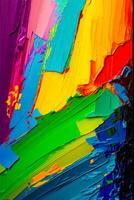Close up of multicolored wall with paint splattered on it. photo