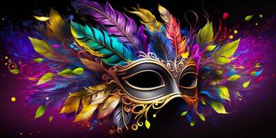 Colorful carnival mask on black background. photo