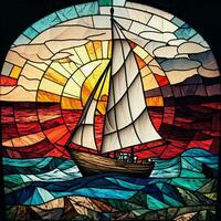 Stained glass sailboat, ai art photo