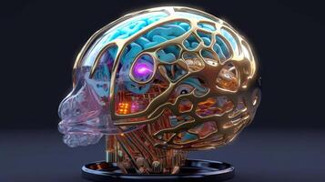 Brain and nerve forming a futuristic face illustrating the power of our neuron and our virtual life, Machine learning technology, neural networks. 3d rendering design, illustration photo