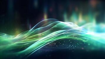 Futuristic technology abstract background with green lines for network, big data, data center, server, internet, speed, illustration photo