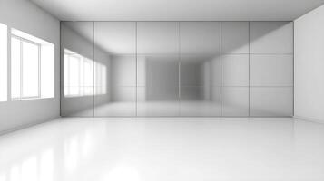 Futuristic white architecture design background. White empty room with glass wall, Construction Concept. illustration photo