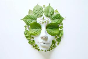 resumen ambiente conservación hojas Arte estilo de verde naturaleza y eco simpático concepto idea. plantas con hojas formando cerebro, generativo ai ilustración foto