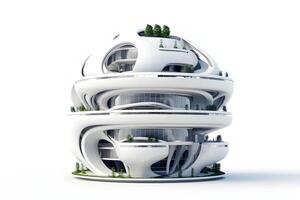 3D futuristic sci-fi city architecture with organic skyscrapers on white background, for science fiction or fantasy backgrounds, illustration photo