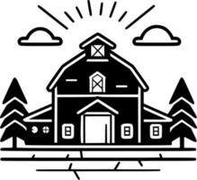 Farm, Black and White Vector illustration