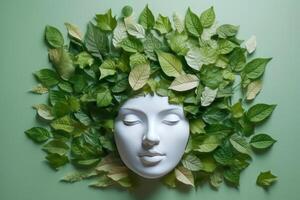 resumen ambiente conservación hojas Arte estilo de verde naturaleza y eco simpático concepto idea. plantas con hojas formando cerebro, selectivo enfocar, generativo ai ilustración foto