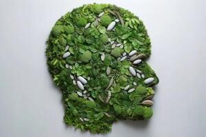 resumen ambiente conservación hojas Arte estilo de verde naturaleza y eco simpático concepto idea. plantas con hojas formando cerebro, generativo ai ilustración foto