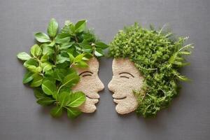 resumen ambiente conservación hojas Arte estilo de verde naturaleza y eco simpático concepto idea. plantas con hojas formando cerebro, generativo ai ilustración foto