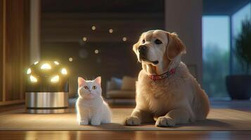 Portrait of pet, cute and funny pet. pet posing looking at camera sitting on the floor, love and care concept, selective focus. illustration photo