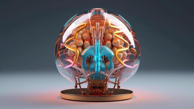 Brain and nerve forming a futuristic face illustrating the power of our neuron and our virtual life, Machine learning technology, neural networks. 3d rendering design, illustration photo