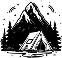 Camping, Black and White Vector illustration