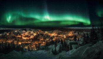 majestuoso montaña paisaje iluminado por estrellado cielo generado por ai foto