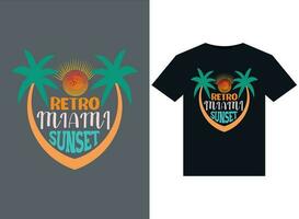 Retro Miami Sunset illustrations for print-ready T-Shirts design vector