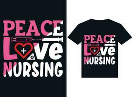 Peace Love Nursing illustrations for print-ready T-Shirts design vector