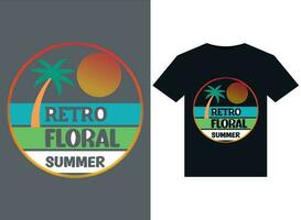 Retro Floral Summer illustrations for print-ready T-Shirts design vector