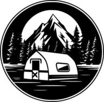 Camping, Black and White Vector illustration