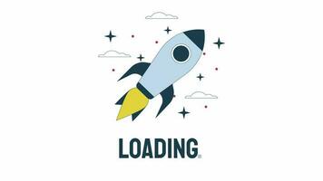 Spaceship in space loader animation. Shuttle In orbit. Rocket flying. Flash message 4K video footage. Isolated outline colour loading animation with alpha channel transparency for UI, UX web design