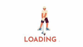 Animated golfer loader. Young male golfer playing golf. Flash message 4K video footage. Golf country club. Isolated color loading animation with alpha channel transparency for UI, UX web design