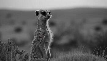 Meerkat watching, alert in Africa wilderness area generated by AI photo