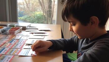 niños estudiando, leyendo libros, aprendizaje a hogar generado por ai foto