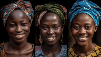 Smiling African women, beautiful portrait of togetherness generated by AI photo