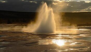 Hot spring geyser erupts in nature beauty generated by AI photo