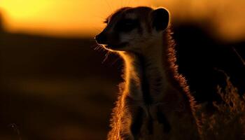 Small meerkat stands alert in African wilderness generated by AI photo