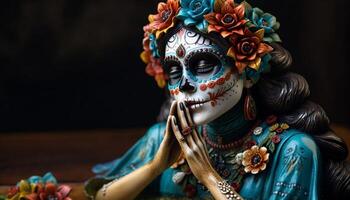 Multi colored face paint celebrates Day of the Dead generated by AI photo