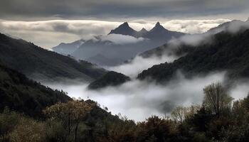 Majestic mountain range, tranquil scene, panoramic beauty generated by AI photo