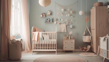 Cozy modern nursery with cute teddy decor generated by AI photo