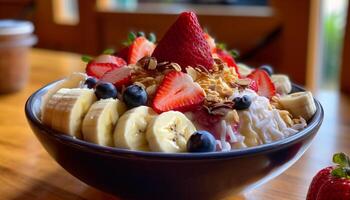 Healthy yogurt bowl with fresh berries and granola generated by AI photo