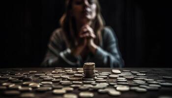 joven adultos trabajando adentro con moneda pilas generado por ai foto